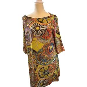 Scout Boho Mandala Shift Dress, Vibrant Kaleidoscope Retro Print, Size Large